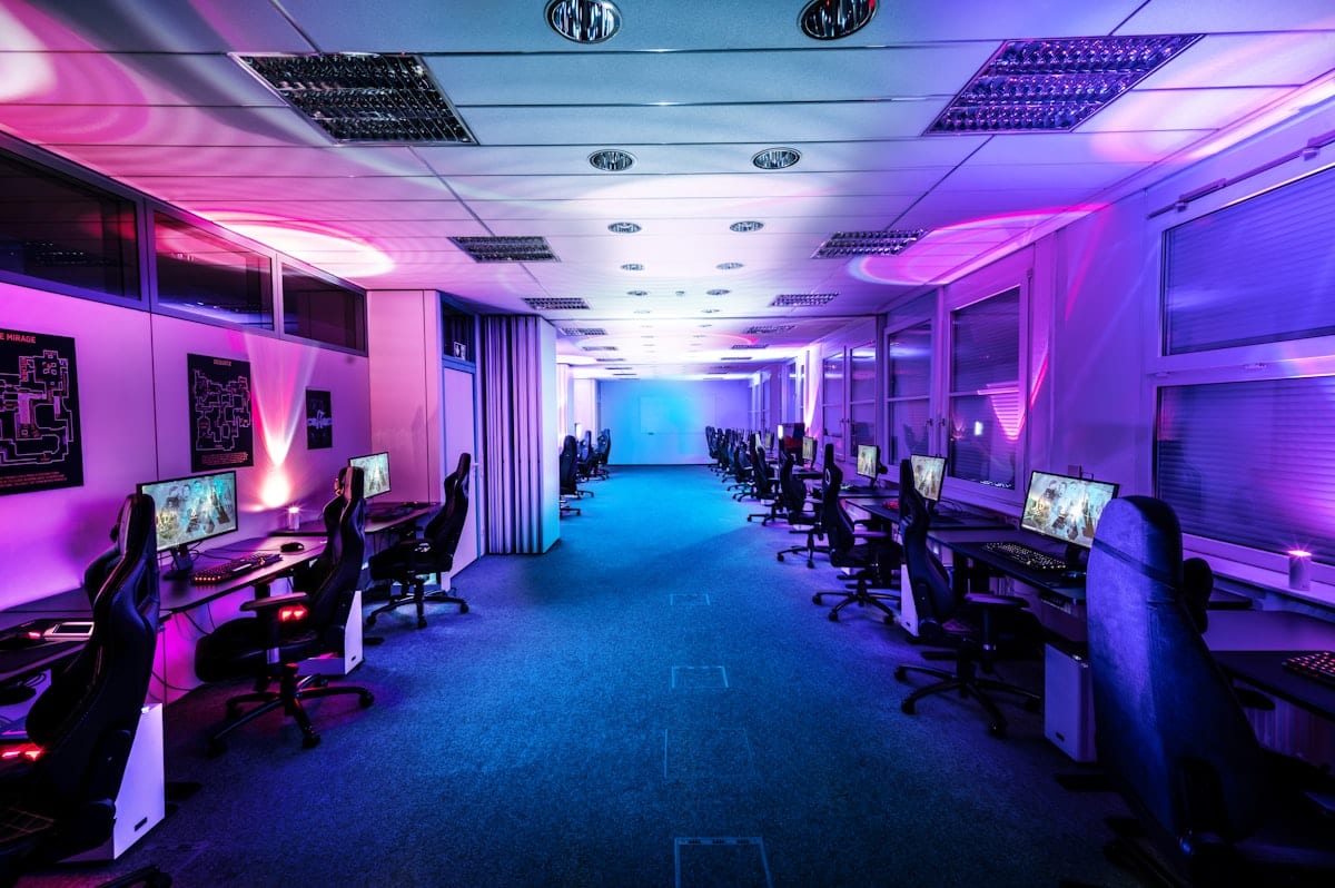 Room with multiple computer monitors