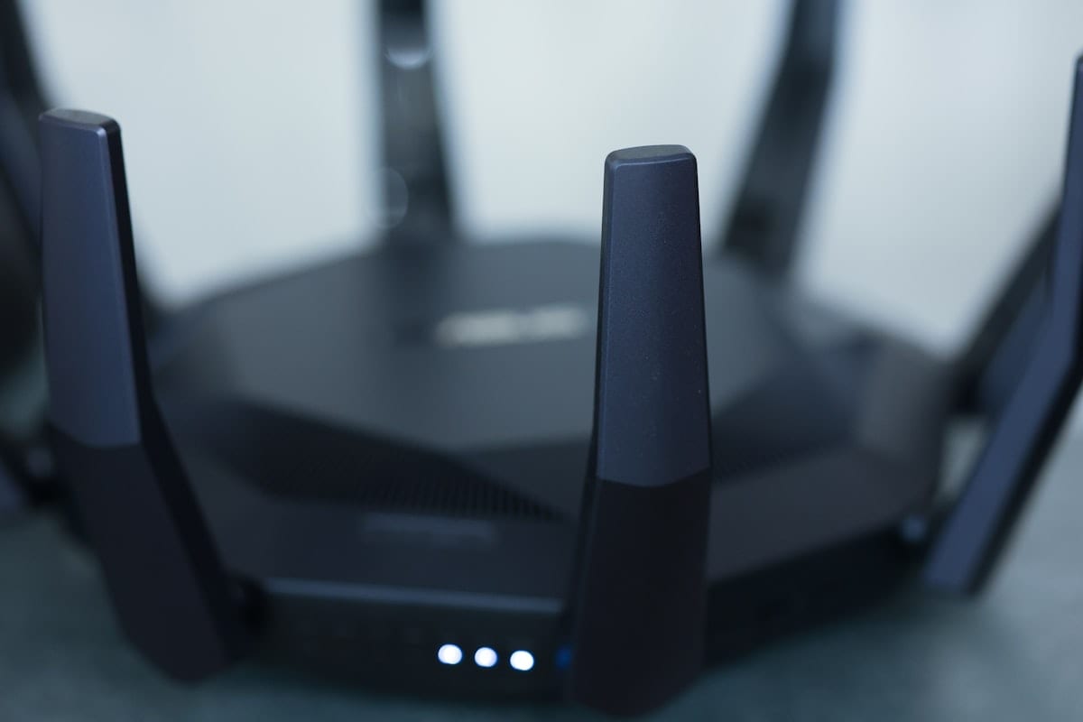 Close-up of a wireless router antenna