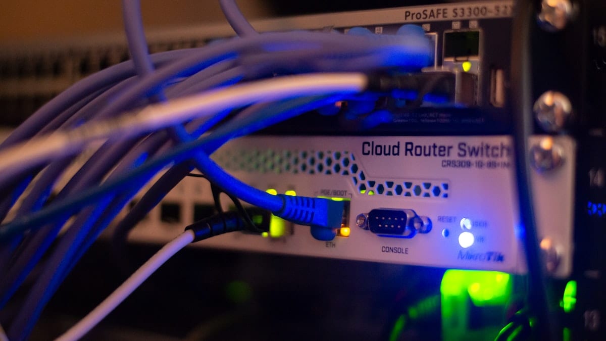 Close-up of structured network cabling