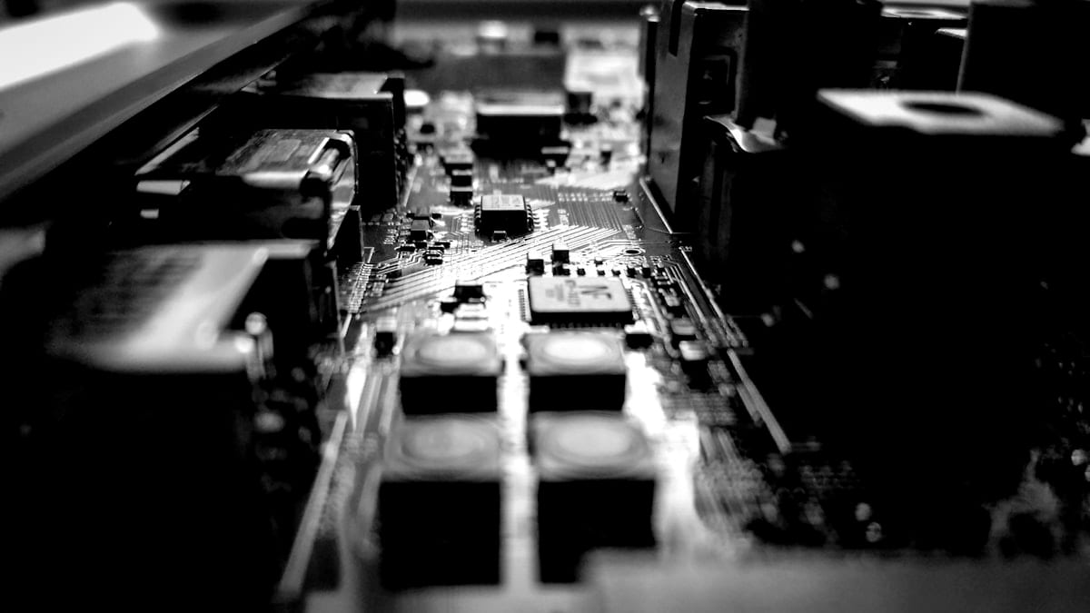 Black and white circuit board close-up